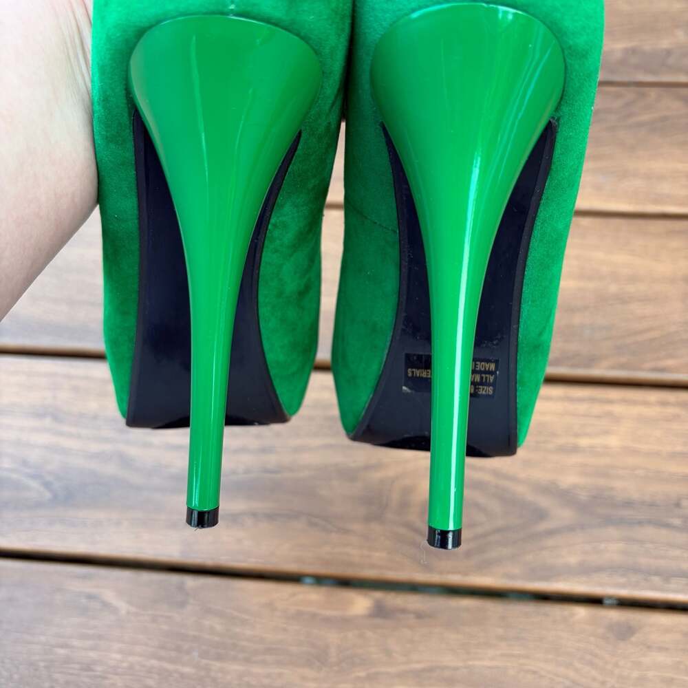 New Y2K Qupid Peep Toe Platform Stiletto Faux Suede Pumps Green Size 8.5 - Picture 8 of 13